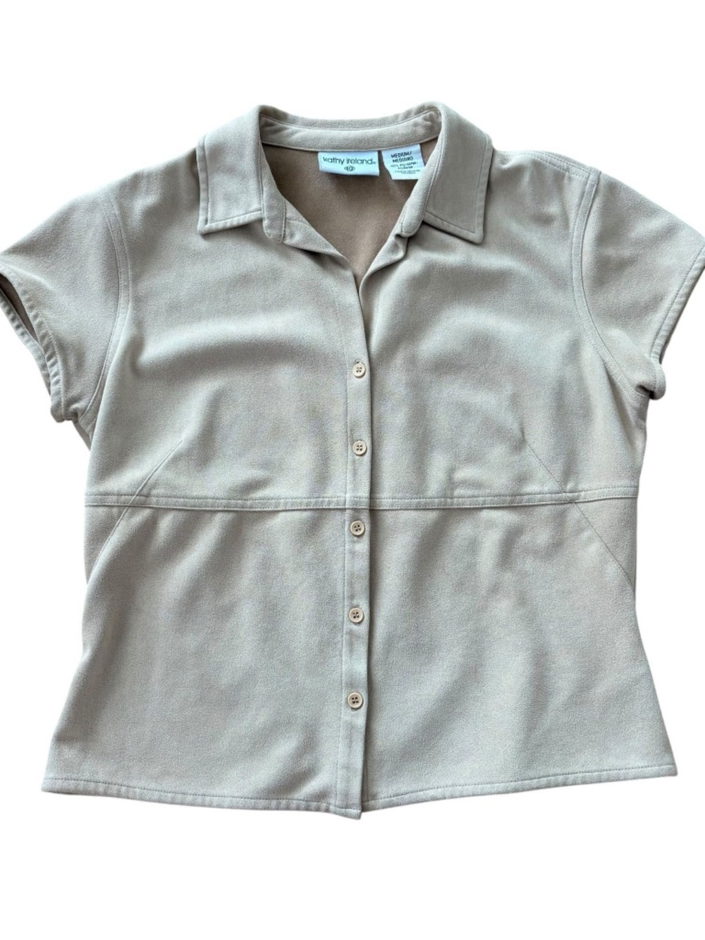 Y2K Tan Faux Suede Button Down Shirt